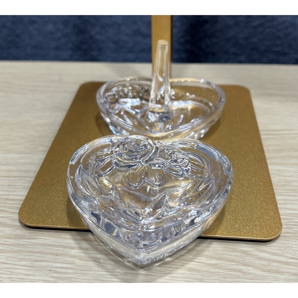 Clear Crystal Heart Floral Design Trinket Dish & Ring Holder NWOT